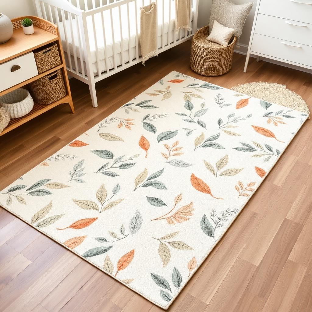 Garden Path washable nursery rug in Ivory, styled in a child's room