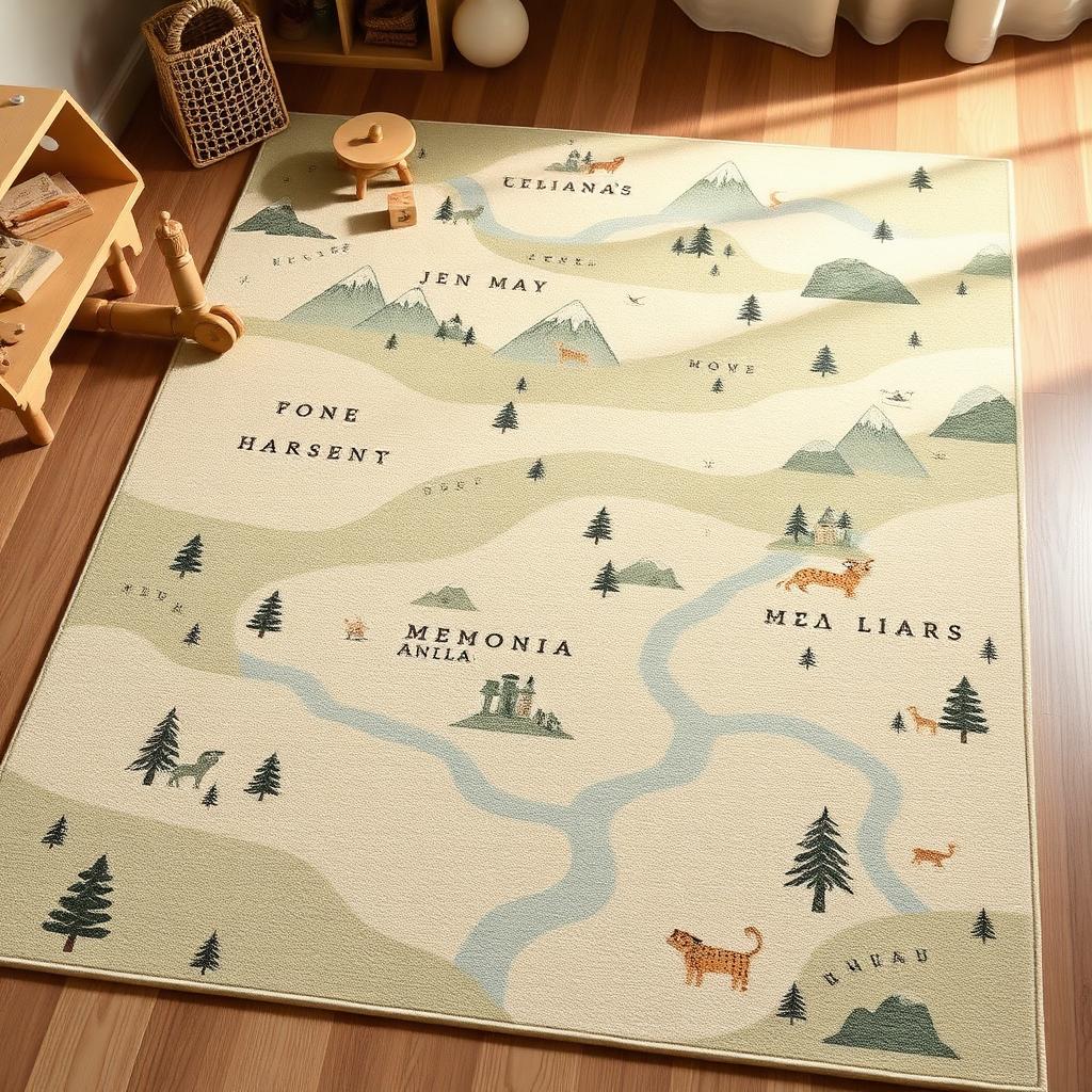 Little Explorer washable nursery rug in Oat, styled in a child's room