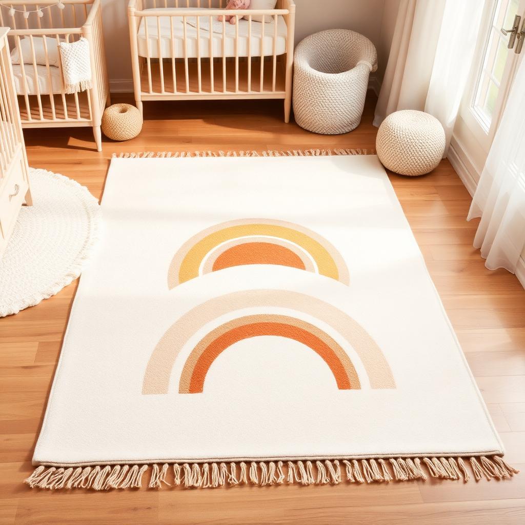Sunny Days washable nursery rug in Cream, styled in a child's room